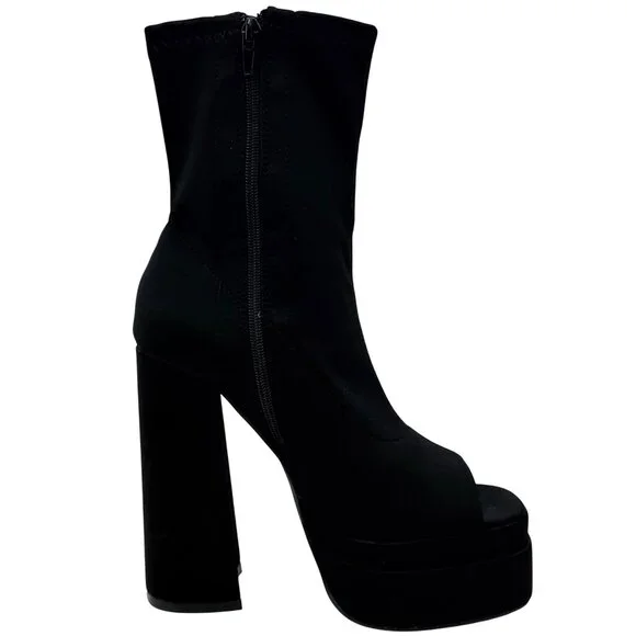 NIB Black Platform Open Toe Chunky Heel Lug Sole Casual Sexy Ankle Boots 10 - Picture 3 of 16